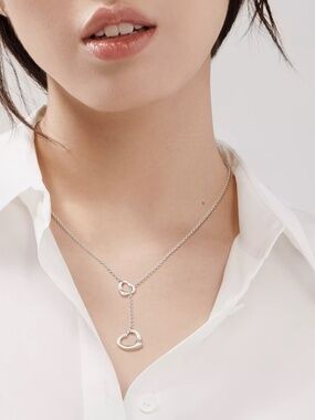 Tiffany & Co Elsa Peretti Open Heart Lariat Necklace Sterling Silver 16mm